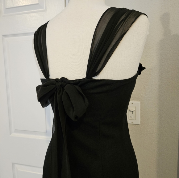 Betsey Johnson Black Wool Wiggle Cocktail Dress with Silk Chiffon Straps - Picture 5 of 8